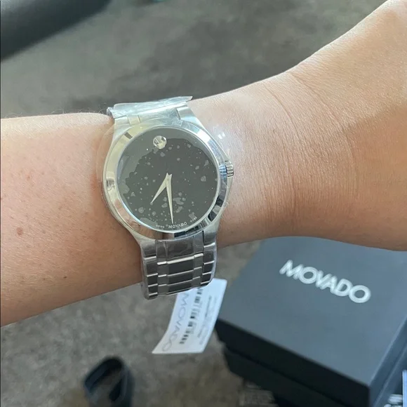 NWT- VIDEO- Movado Men's Elegant Silver and Black Watch - Picture 5 of 9